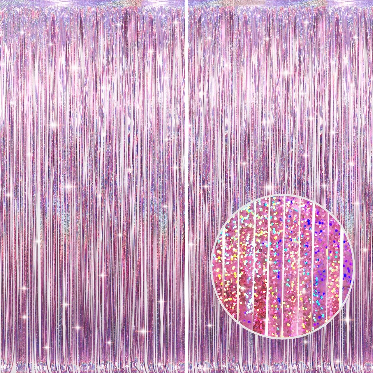 2 Pack 3.2 ft x 8.2 ft Metallic Tinsel Foil Fringe Curtains Party Photo Backdrop Party Streamers for Birthday,Graduation,New Year Eve Decorations Wedding Decor